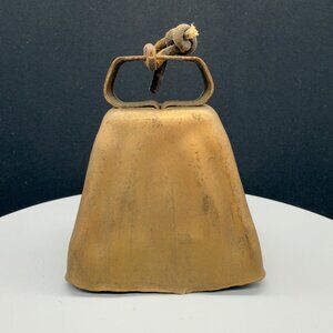 Vintage Rustic Metal Cowbell Worn Patina Primitive Farm Country Decor 3x3.5 in